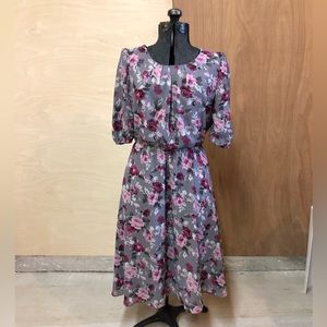 Floral Lavender and Pink Midi Dress Size Medium